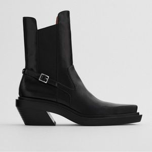 ZARA HEELED LEATHER SQUARE TOE ANKLE BOOTS SZ 10